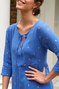 Aspiga Crystal Embroidered cotton dress Marina Blue Gold