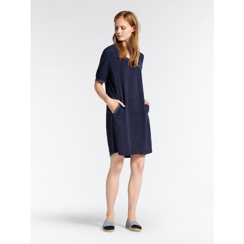 Sandwich Cupro dress with lurex edging detail in Navy - CW CW 