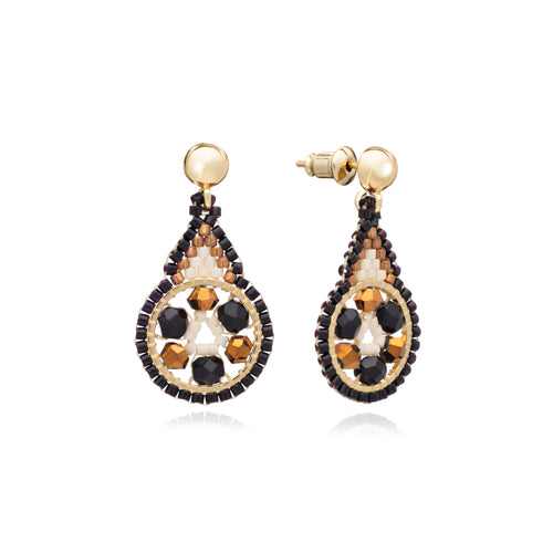 Azuni Ponca drop hoop crystal earrings in Black and gold - CW CW 