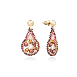 Azuni Ponca drop hoop crystal earrings in Cream, pink and bronze - CW CW 