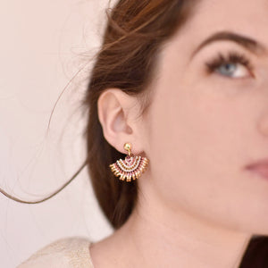 Azuni Radiating fan beaded stud earrings in Cream, pink and bronze - CW CW 