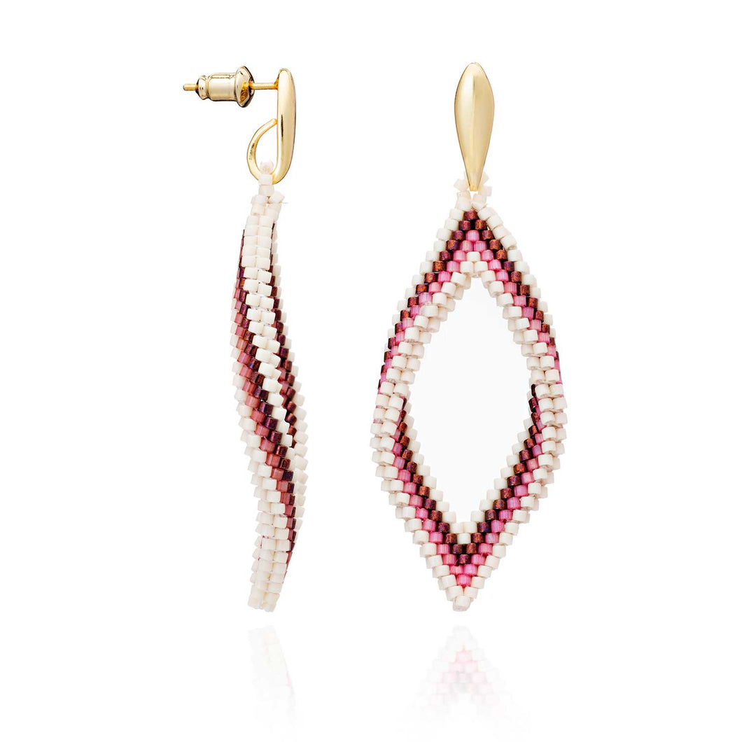 Azuni Yasi twisted bead earrings in Gold with cream, pink and bronze beads - CW CW 