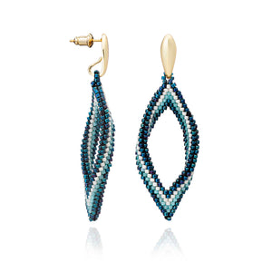 Azuni Yasi twisted bead earrings in Gold with blue, green and bronze beads - CW CW 