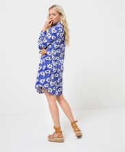 Load image into Gallery viewer, Zilch Poppy print shirt dress in Royal blue - CW CW 
