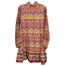 Load image into Gallery viewer, Boho Bijoux Aztec print satin short dress with high neck Wine Multi
