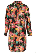 Load image into Gallery viewer, Zilch Lily print long sleeve shirt dress in Black Multi
