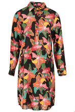 Load image into Gallery viewer, Zilch Lily print long sleeve shirt dress in Black Multi
