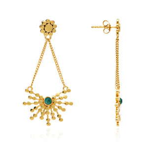 Azuni Etrusca radiating bead stud swing earring with malachite in gold