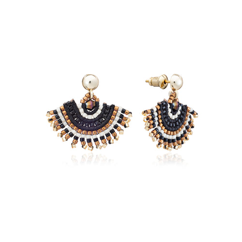 Azuni Radiating fan beaded stud earrings in Black and gold - CW CW 