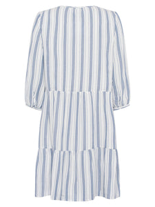 Great Plains Summer variated stripe round neck dress in Azure and Milk
