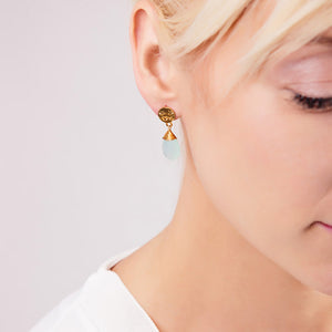 Azuni Kate drop gemstone earrings in Gold with aqua chalcedony - CW CW 