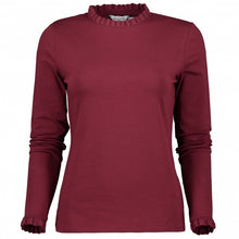 Load image into Gallery viewer, Great Plains frill neck and cuff jersey top in Winter Berry
