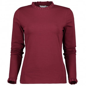 Great Plains frill neck and cuff jersey top in Winter Berry