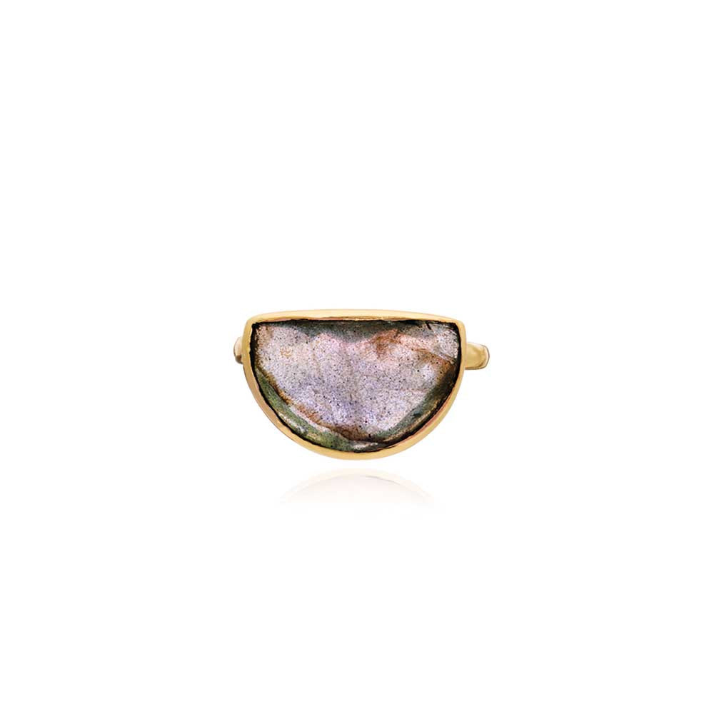 Azuni Skyler half-moon stone ring in Gold with labradorite - CW CW 