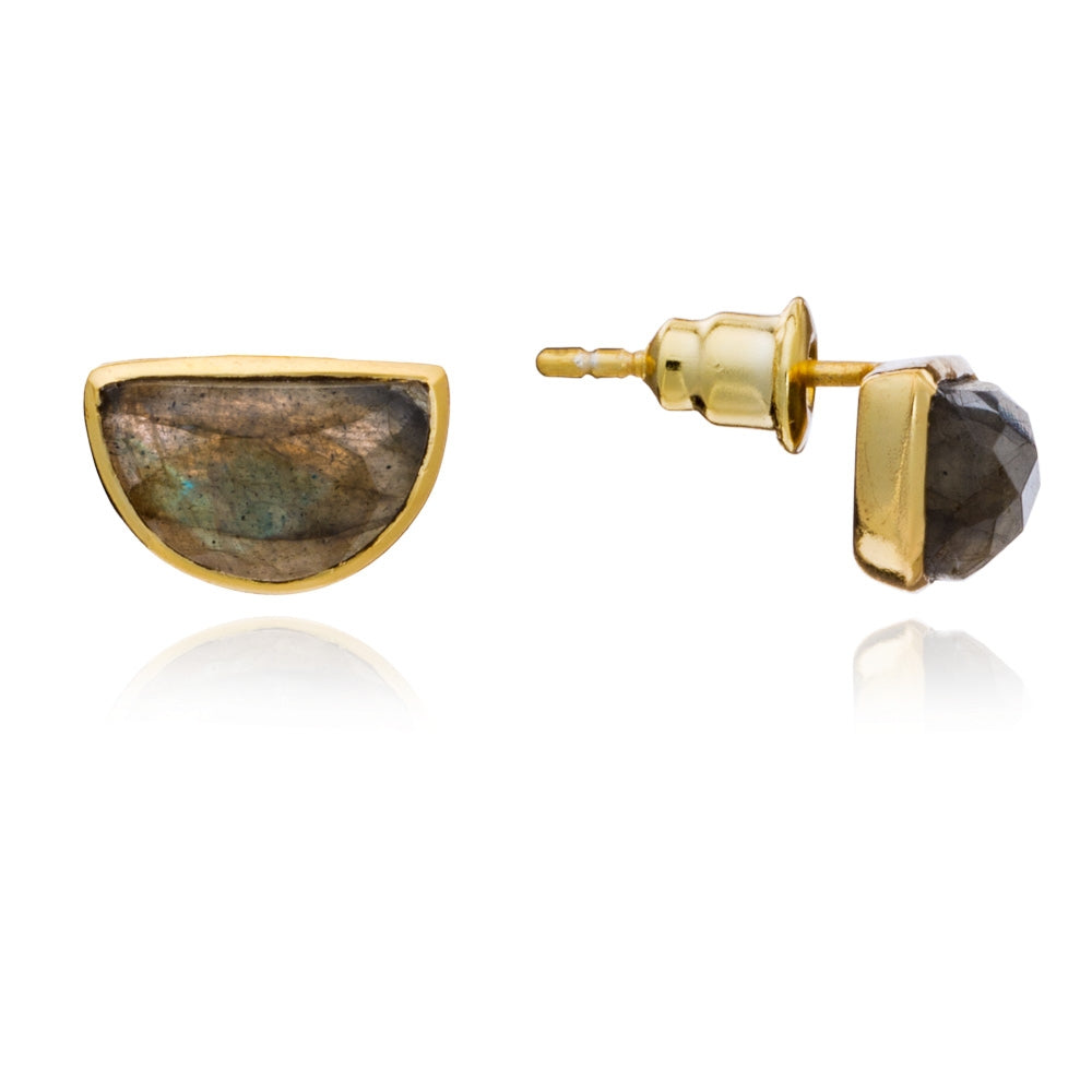 Azuni Skylar small half-moon stud earring in Gold with Labradorite - CW CW 