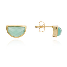 Load image into Gallery viewer, Azuni Skylar small half-moon stud earring in Gold with aqua chalcedony - CW CW 
