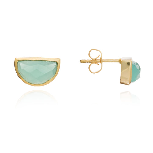 Azuni Skylar small half-moon stud earring in Gold with aqua chalcedony - CW CW 