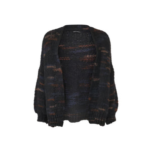 Black Colour Belle abstract linear pattern mohair cardigan in Black Multi