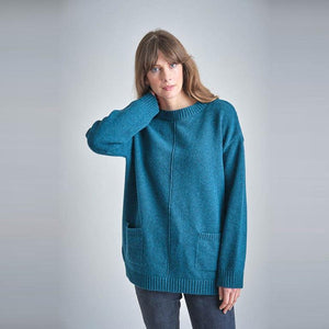 Bibico Iris oversized boat neck oversized jumper with patch pockets in Emerald