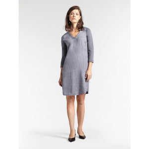 Sandwich Casual linen tunic dress with side button and pocket detail in Blue grey - CW CW 