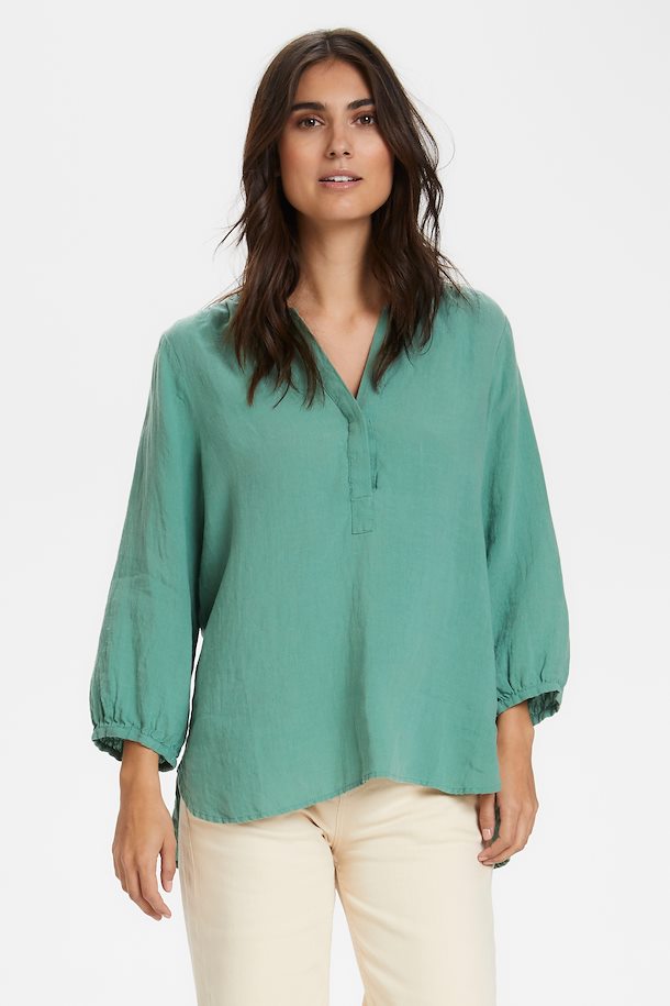 Part Two Lydia easy linen shirt with 3/4 sleeves in Green - CW CW 