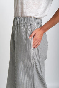BIBICO Mila cotton linen ticking stripe wide leg cropped trousers - CW CW 
