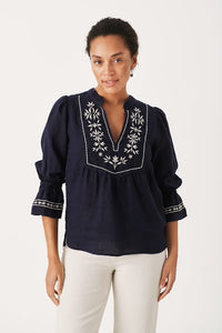 Part Two Nata embroidered linen blouse Night Sky