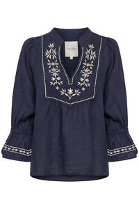 Part Two Nata embroidered linen blouse Night Sky