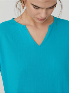 Nice things Basic textured cotton top in Turquoise - CW CW 