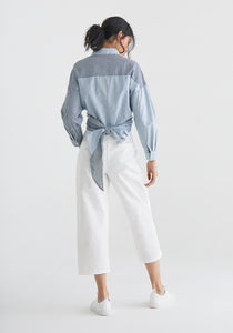 Paisie striped wrap and tie detail shirt in Blue, Light Blue and white - CW CW 