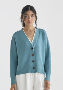 Paisie boxy ribbed cardigan in Duck Egg - CW CW 