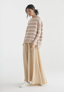 Paisie Striped rib knit oversize jumper in Blush and Milk - CW CW 
