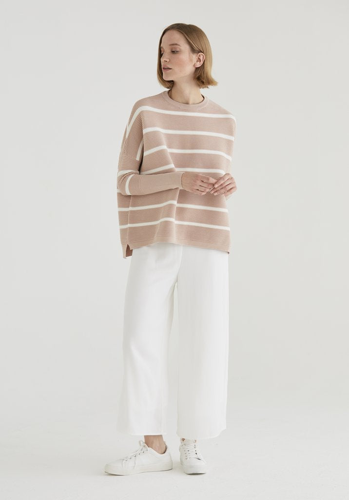 Paisie Striped rib knit oversize jumper in Blush and Milk - CW CW 