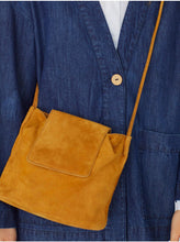 Load image into Gallery viewer, Nice things Suede leather bucket bag with 2-colour handle in Ochre - CW CW 
