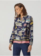 Load image into Gallery viewer, Nice things Typical Places print flowing shirt in Navy - CW CW 
