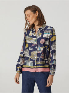 Nice things Typical Places print flowing shirt in Navy - CW CW 