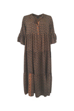 Load image into Gallery viewer, Black Colour geometric print boho dress in Burnt Cinammon
