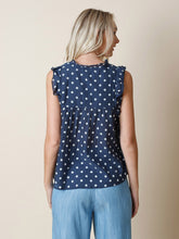 Load image into Gallery viewer, Indi &amp; Cold Polka dot sleeveless top with ruffles in Marino - CW CW 
