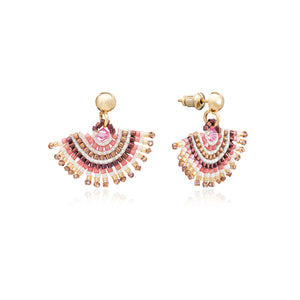 Azuni Radiating fan beaded stud earrings in Cream, pink and bronze - CW CW 