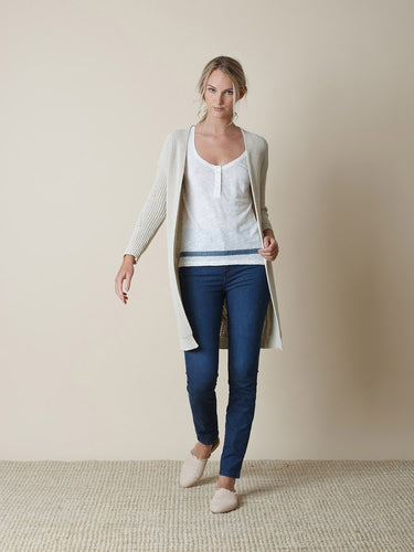 Indi & cold longline ribbed cardigan in Ecru - CW CW 