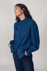 SKFK Aizaro funnel neck blouse in dark Teal