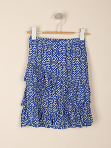 Indi & Cold Woodblock print tiered casual short skirt in Cobalt blue - CW CW 