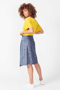 SKFK Dela tencel wrap graphic print tie wrap skirt in Chambray - CW CW 