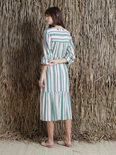 Load image into Gallery viewer, Indi &amp; Cold Woven striped wrap dress in Green - CW CW 
