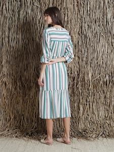 Indi & Cold Woven striped wrap dress in Green - CW CW 
