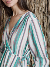Load image into Gallery viewer, Indi &amp; Cold Woven striped wrap dress in Green - CW CW 
