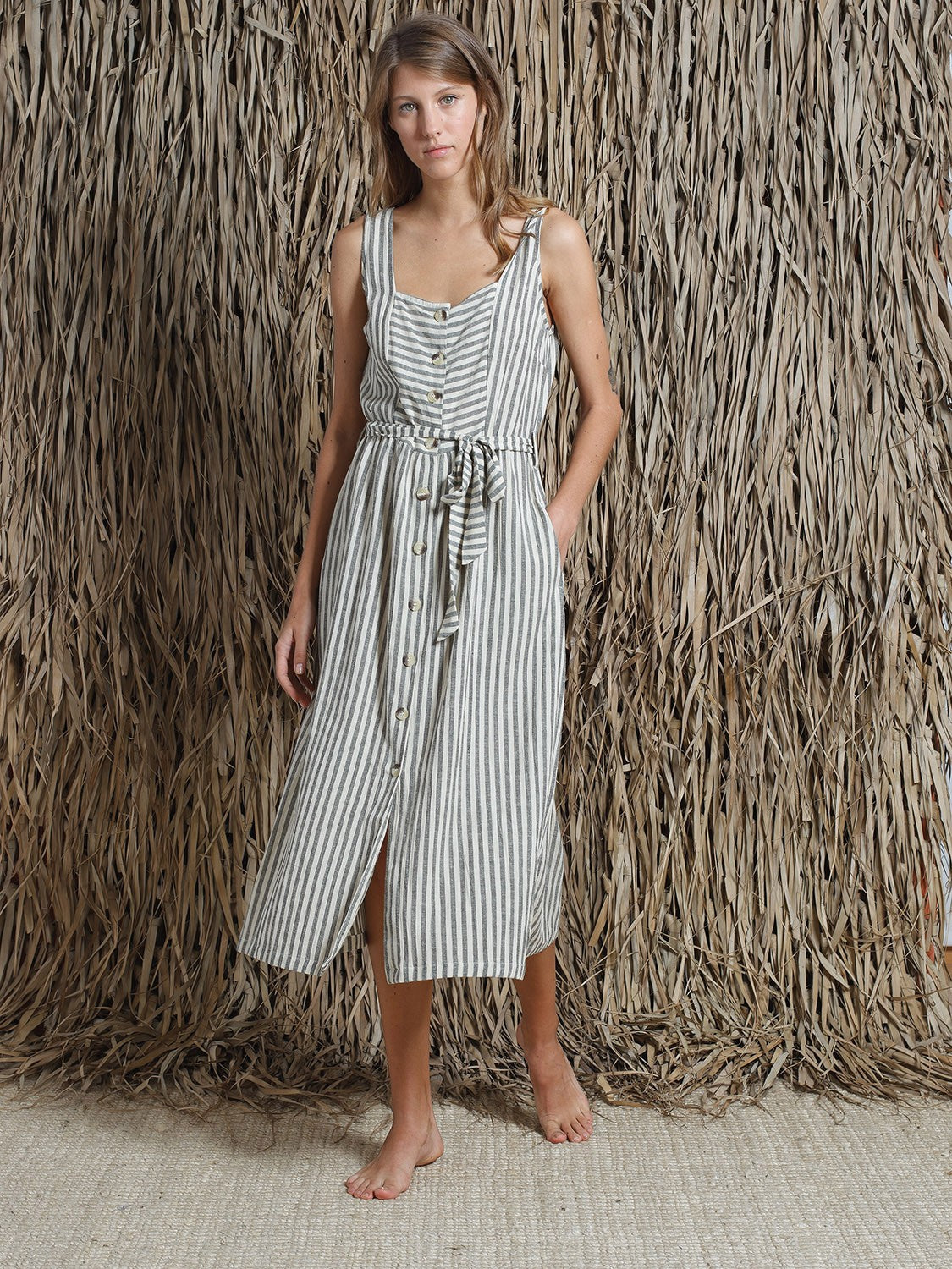 Indi & Cold Striped pinafore style dress in Black CW CW Indi & Cold Striped pinafore style dress in Black CW CW