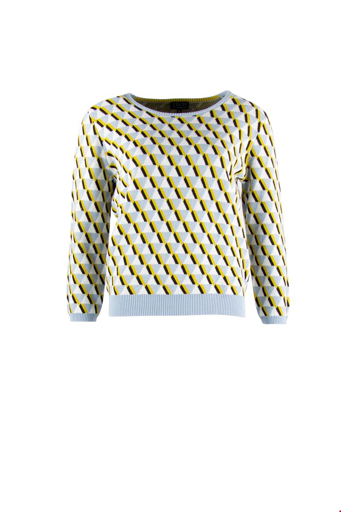 Zilch Abstract heaven jacquard knit sweater in Soft Blue andYellow - CW CW 
