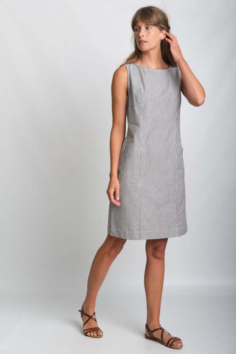BIBICO Linen Tara shift dress in Ticking stripe - CW CW 