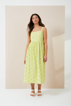 Load image into Gallery viewer, Great Plains Daisy cut out midi sundress Lime Zest
